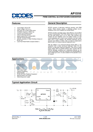 AP1510 datasheet - PWM CONTROL 3A STEP-DOWN CONVERTER