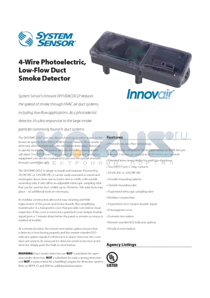 A5190 datasheet - 4-Wire Photoelectric Low-Flow Duct Smoke Detector