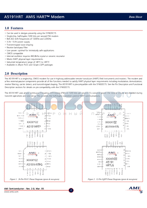 A5191HRT datasheet - AMIS HART Modem