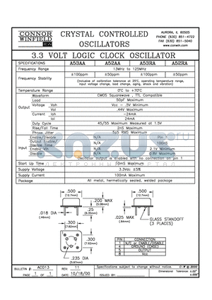 A52AA datasheet - 3.3 VOLT LOGIC CLOCK OSCILLATOR