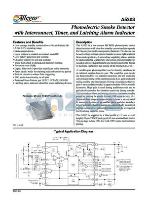 A5303SLE-T datasheet - Photoelectric Smoke Detector with Interconnect, Timer, and Latching Alarm Indicator