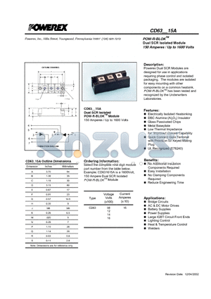 CD631415A datasheet - POW-R-BLOK Dual SCR Isolated Module 150 Amperes / Up to 1600 Volts