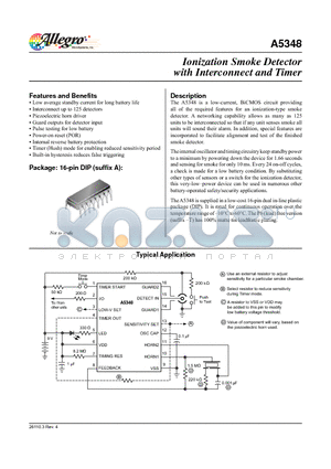 A5348 datasheet - The A5348 is a low-current, BiCMOS circuit providing all of the required features for an ionization-type smoke detector.