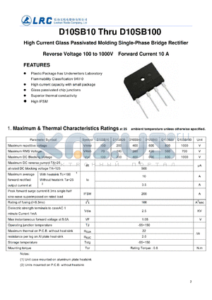 D10SB10_12 datasheet - High Current Glass Passivated Molding Single-Phase Bridge Rectifier