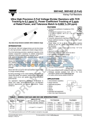 300144ZTR1TCR0.2VFB datasheet - Ultra High Precision Z-Foil Voltage Divider Resistors with TCR