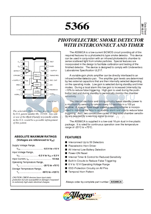 A5366CA datasheet - PHOTOELECTRIC SMOKE DETECTOR WITH INTERCONNECT AND TIMER