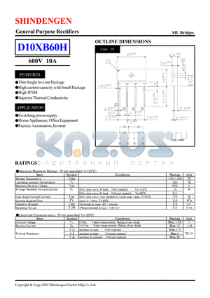 D10XB60H datasheet - GENERAL PURPOSE REETIFIERS