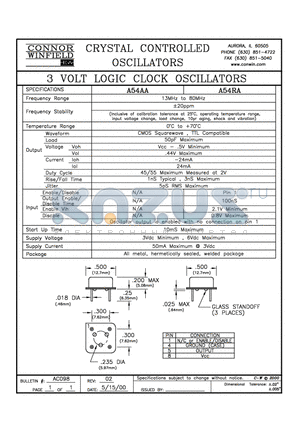 A54AA datasheet - 3 VOLT LOGIC CLOCK OSCILLATORS