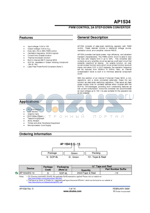 AP1534_09 datasheet - PWM CONTROL 2A STEP-DOWN CONVERTER