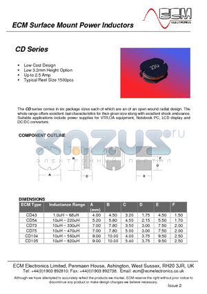 CD73 datasheet - Surface Mount Power Inductors