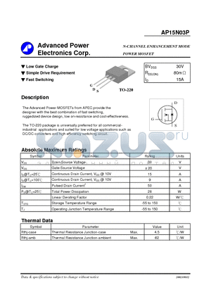 AP15N03P datasheet - N-CHANNEL ENHANCEMENT MODE