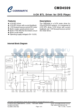 CMD4509 datasheet - 5-CH BTL Driver for DVD Player