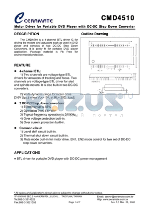 CMD4510 datasheet - Motor Driver for Portable DVD Player with DC-DC Step Down Converter