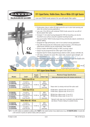 D11EN6FPBQ datasheet - D11 Expert Series, Visible Green, Blue or White LED Light Source