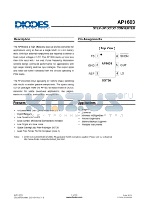 AP1603 datasheet - STEP-UP DC/DC CONVERTER