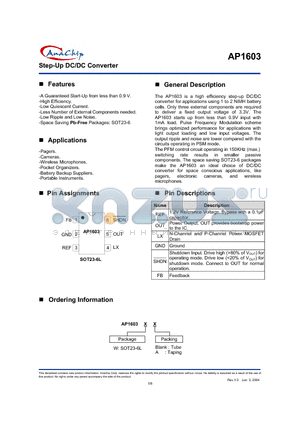 AP1603WA datasheet - Step-Up DC/DC Converter