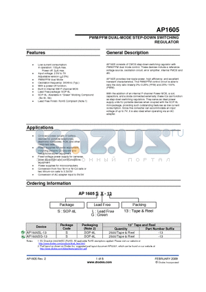 AP1605SL-13 datasheet - PWM/PFM DUAL-MODE STEP-DOWN SWITCHING