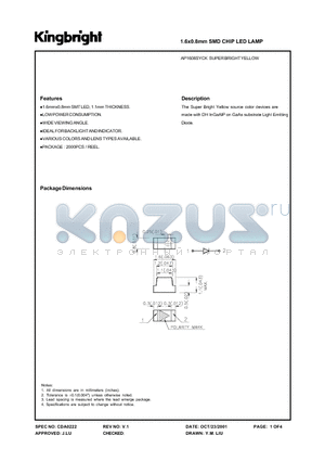 AP1608 datasheet - 1.6 X 0.8 MM SMD CHIP LED LAMP