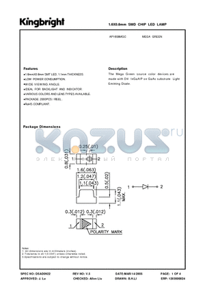 AP1608MGC datasheet - 1.6X0.8mm SMD CHIP LED LAMP