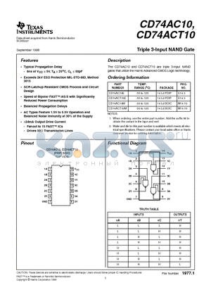 CD74AC10E datasheet - Triple 3-Input NAND Gate