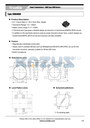 CMD4D08NP-101M datasheet - Power Transformers