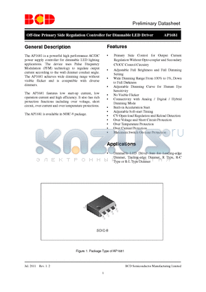 AP1681M-G1 datasheet - Off-line Primary Side Regulation Controller for Dimmable LED Driver