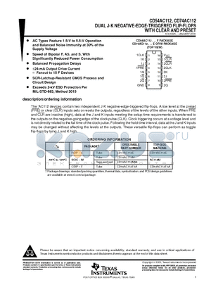 CD74AC112E datasheet - DUAL J-K NEGATIVE-EDGE-TRIGGERED FLIP-FLOPS WITH CLEAR AND PRESET