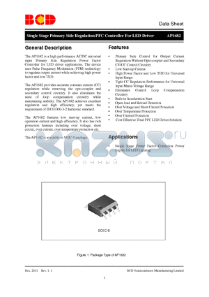 AP1682MTR-G1 datasheet - Single Stage Primary Side Regulation PFC Controller For LED Driver