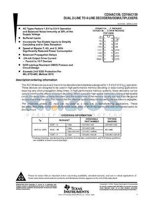 CD74AC139E datasheet - DUAL 2-LINE TO 4-LINE DECODERS/DEMULTIPLEXERS