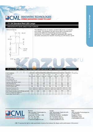 CMD5054A-2 datasheet - T-1 3/4 Standard Red LED Lamps