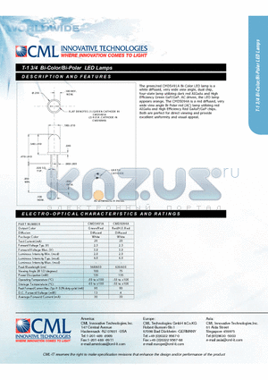 CMD5094A datasheet - T-1 3/4 Bi-Color/Bi-Polar LED Lamps