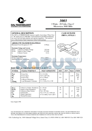 3003 datasheet - 3 Watts - 28 Volts, Class C Microwave 3000 MHz