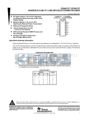 CD74AC157EE4 datasheet - QUADRUPLE 2-LINE TO 1-LINE DATA SELECTORS/MULTIPLEXERS