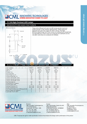 CMD6151 datasheet - T-1 3/4 High Contrast LED Lamps