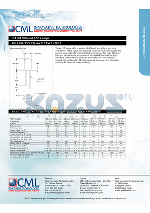 CMD6154A datasheet - T-1 3/4 Diffused LED Lamps