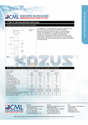 CMD6461 datasheet - T-100 (T-1) Bi-Color /Bi-Polar LED Lamps
