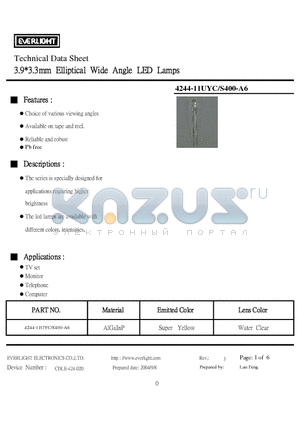 4244-11UYC datasheet - 3.9 3.3mm Eliptical Wide Angle LED Lamps