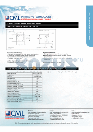 CMD67-21UWC datasheet - White SMT LEDs  Tape and reel packaged for high-speed autoinsertion.