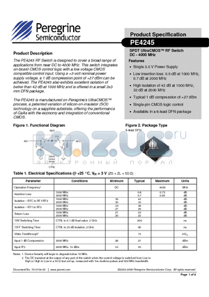 4245-00 datasheet - SPDT UltraCMOS RF Switch DC - 4000 MHz