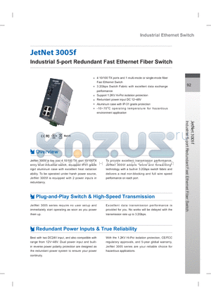 3005F datasheet - Industrial 5-port Redundant Fast Ethernet Fiber Switch