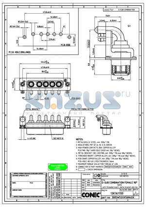 3005W5SXX56N40X datasheet - D-SUB COMBINATION FEMALE 90