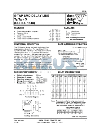 1518-10-10T1 datasheet - 5-TAP SMD DELAY LINE