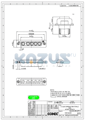 3005W5SXX99A30X datasheet - D-SUB COMBINATION FEMALE 5W5S WITHOUT CONTACTS