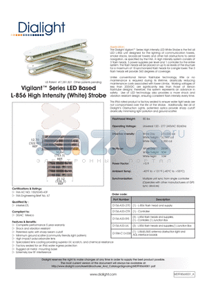 D156-A33-270 datasheet - Vigilant Series LED Based L-856 High Intensity (White) Strobe