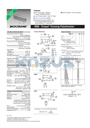 3006P-7-103ZLF datasheet - 3006 - Trimpot^ Trimming Potentiometer