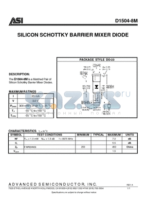 D1504-8M datasheet - SILICON SCHOTTKY BARRIER MIXER DIODE