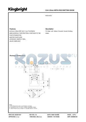 AP2012F3C datasheet - 2.0x1.25mm INFRA-RED EMITTING DIODE