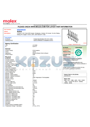 22-28-5251 datasheet - 2.54mm (.100) Pitch KK^ Header, Breakaway, Vertical, 25 Circuits, Tin (Sn) Plating, Mating Pin Length 8.13mm (.320), with Kinked PC Tails