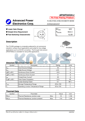 AP20T03GHJ datasheet - N-CHANNEL ENHANCEMENT MODE POWER MOSFET