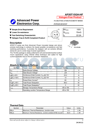 AP20T15GH-HF datasheet - N-CHANNEL ENHANCEMENT MODE POWER MOSFET